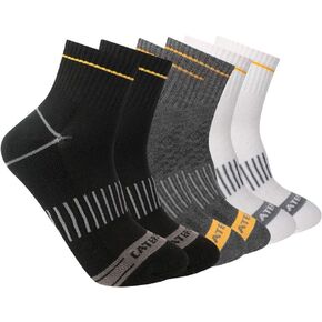 Caterpillar Men's 6-Pack Half Cushioned Quarter Socks, Multi Color, Large