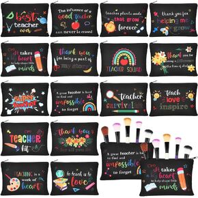 Hillban 32 Pcs Teacher Appreciation Gifts Teacher Black Makeup Bag Women Cosmetic Bag Funny Toiletry Pencil Pouch Thank You School Graduation Birthday Gift Travel Makeup Bag with Zipper