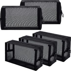 Sadnyy 5 Pieces Mesh Makeup Bag Portable Toiletry Bag Travel Mesh Cosmetic Bag Black Breathable Mesh Zipper Pouch for Home Offices Travel Accessories Organizer (8.3 x 4.7 x 3.1 Inch)