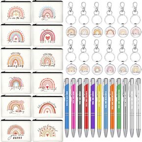 36 Pcs Rainbow Cosmetic Bag sets Christmas Inspirational Gifts for Women Rainbow Keychains and Pastel Pens Motivational Canvas Makeup Bags Birthday Gifts for Women Teacher Girl Nurse Coworker in Saudi Arabia
