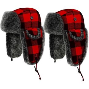 2 Pieces Ushanka Trooper Hats Unisex Plaid Trooper Hats Women's Hats Winter Warm Earflap for Men Women