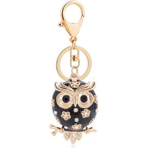 Enamel Owl Keychain Crystal Keyring Rhinestones Purse Pendant Handbag Charm (White)