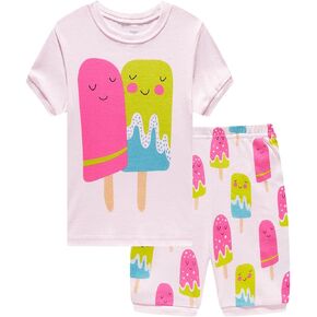 Popshion Girls Pajamas Short Sleeve 100% Cotton Toddlder Clothes Summer Pjs for Girl Sleepwear Kids Short Sets 3-10 Years