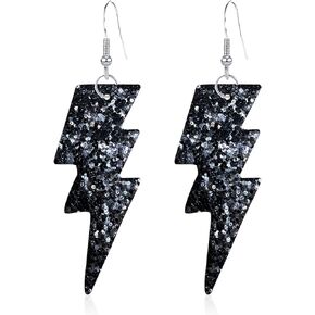 80s PU Sequin Earrings Halloween Rave Lightning Earrings Retro Light Weight Drop Dangle for Women Girls 80's Party Jewelry