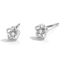 Cute Flower Cartilage Mini Stud Earrings Hypoallergenic 925 Sterling Silver Cubic Zirconia Crystal Floral Tragus Sleeper Tiny Studs Earring Exquisite Jewelry Gifts for Women Teen Girls Little Daughter