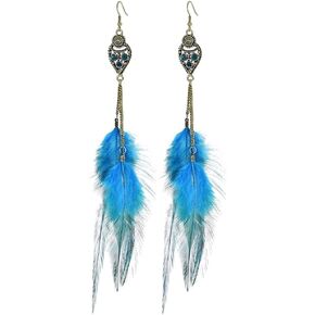 Long Feather Earrings Handmade Natural Feather Dangle Earrings Bohemian Feather Earrings for Women Girls