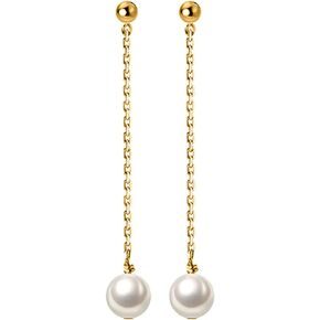 Reffeer Solid 925 Sterling Silver Pearl Drop Earrings Chain for Women Teen Girls Pearl Long Dangle Earrings Tassel
