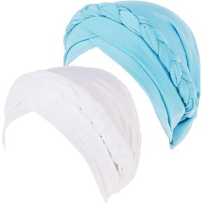 1-2 Pieces Women Turban Twisted Beaded Braid Chemical Cancer Headscarf Cap Hair Covered Wrap Hat