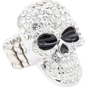 Lavencious Skull Shape Rhinestone Stretch Ring for Women Size for 7-9