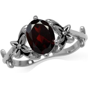 Silvershake 8X6mm Oval Shape Gemstone Antique Finishing 925 Sterling Silver Flower and Leaf Vintage Inspired Ring Jewelry for Women