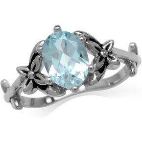 Silvershake 8X6mm Oval Shape Gemstone Antique Finishing 925 Sterling Silver Flower and Leaf Vintage Inspired Ring Jewelry for Women in Kuwait