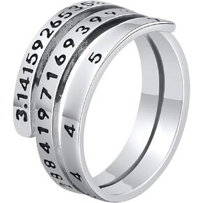 Solid 925 Sterling Silver Rings for Women Girls Wrap Around Open Knuckle Stacking Rings with 62 Bits Pi Number Wire Wrap Coil Bands Statement Ring Jewelry Gift To My Daughter