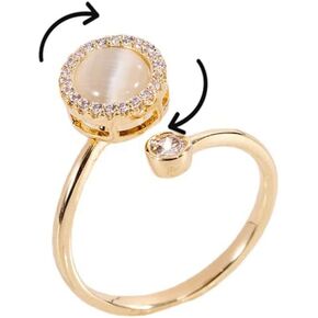 COLORFUL BLING Adjustable Anxiety Fidget Rings Rotate Inspirations Cat Eye Opal Spinner Statement Rings for Women Girls Relieving Stress Calming Worry Meditation Jewelry