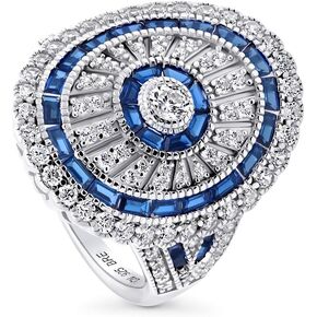 BERRICLE Sterling Silver Art Deco Cubic Zirconia CZ Statement Milgrain Cocktail Fashion Ring for Women, Rhodium Plated Size 4-10