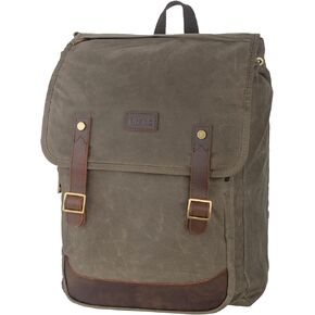 Waterproof Waxed Canvas Backpack for Men Travel Rucksack Leather Trimming (Green)