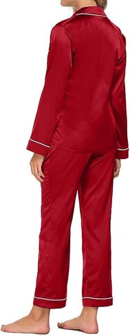 طقم بيجامة حريمي من الساتان والحرير من Crocon مكون من قطعتين طقم بيجاما ملابس نوم قطعتين ملابس نوم بأكمام طويلة وزر سفلي طقم Pj in Kuwait