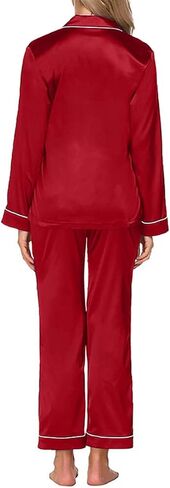 طقم بيجامة حريمي من الساتان والحرير من Crocon مكون من قطعتين طقم بيجاما ملابس نوم قطعتين ملابس نوم بأكمام طويلة وزر سفلي طقم Pj in Kuwait