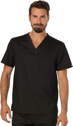 Cherokee Men Scrubs Set Workwear Revolution WW690 Tuckable V-Neck Top & WW140 Fly Front Pant, Black- S Top/S Pant in Saudi Arabia
