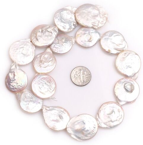 Freshwater Cultured Pearl Beads for Jewelry Making Natural Gemstone 23x26mm Big Large White Coin 15" JOE FOREMAN in Saudi Arabia