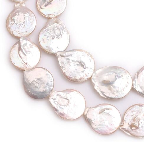 Freshwater Cultured Pearl Beads for Jewelry Making Natural Gemstone 23x26mm Big Large White Coin 15" JOE FOREMAN in Saudi Arabia