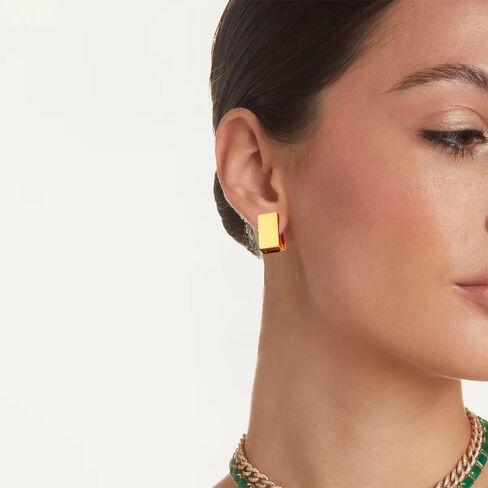 اقراط حلقية ذهبية للنساء، اقراط حلقية مربعة بتصميم هندسي بسيط، مجوهرات للهدايا، مقاس M، نحاس، حجر ذهبي in Kuwait