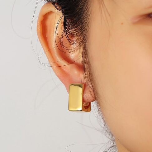 اقراط حلقية ذهبية للنساء، اقراط حلقية مربعة بتصميم هندسي بسيط، مجوهرات للهدايا، مقاس M، نحاس، حجر ذهبي in Kuwait