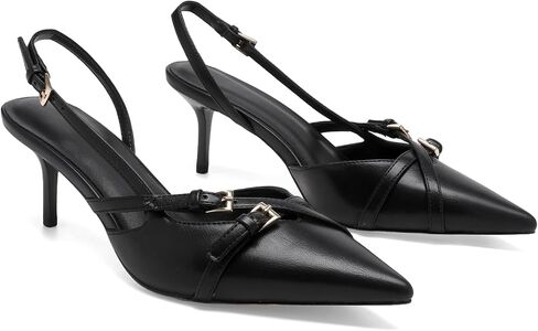 Riekhany Slingback Heels for Women Pointed Toe Kitten Heel Pumps Shoes | Casual Stretch Band Bow Ballerina Closed Toe Shoes Working Daily Shoe with Buckle Strap in Saudi Arabia