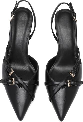 Riekhany Slingback Heels for Women Pointed Toe Kitten Heel Pumps Shoes | Casual Stretch Band Bow Ballerina Closed Toe Shoes Working Daily Shoe with Buckle Strap in Saudi Arabia