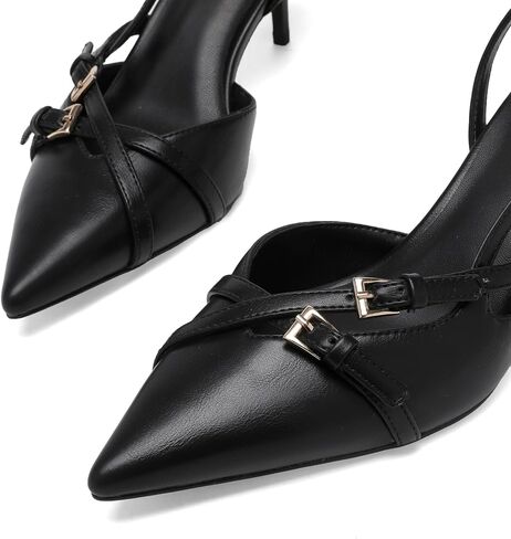 Riekhany Slingback Heels for Women Pointed Toe Kitten Heel Pumps Shoes | Casual Stretch Band Bow Ballerina Closed Toe Shoes Working Daily Shoe with Buckle Strap in Saudi Arabia