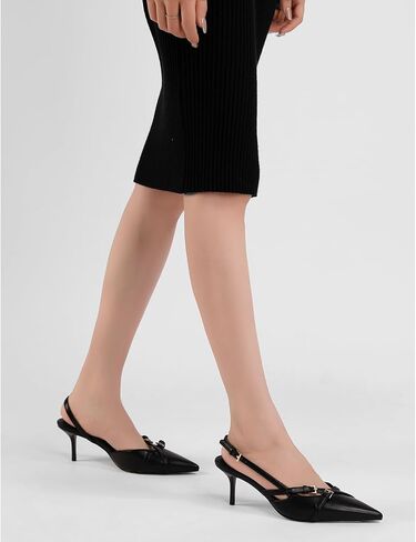 Riekhany Slingback Heels for Women Pointed Toe Kitten Heel Pumps Shoes | Casual Stretch Band Bow Ballerina Closed Toe Shoes Working Daily Shoe with Buckle Strap in Saudi Arabia
