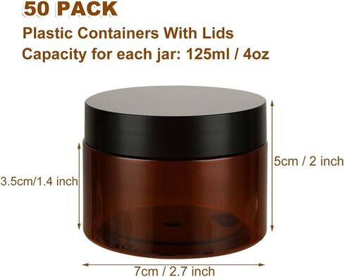 50 Pack 4oz Plastic Containers with Lids, Refillable Small Jars Cosmetic Containers with Black Lids, Leakproof Travel Jars for Beauty Products Makeup Creams Ointments Storage in Saudi Arabia