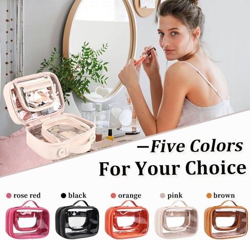حقيبة تنظيم المكياج الشفافة من XSUIOY، حقائب مستحضرات تجميل للسفر ذات سعة كبيرة مع مقابض حقيبة مستحضرات تجميل مقاومة للماء وحقائب أدوات الزينة تناسب حمل حقيبة تخزين الأساسيات للنساء (وردي) in Kuwait