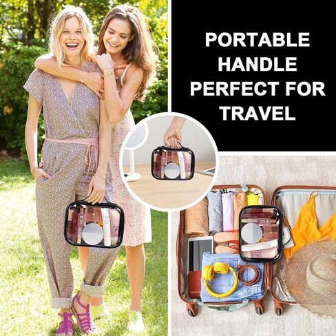 حقيبة تنظيم المكياج الشفافة من XSUIOY، حقائب مستحضرات تجميل للسفر ذات سعة كبيرة مع مقابض حقيبة مستحضرات تجميل مقاومة للماء وحقائب أدوات الزينة تناسب حمل حقيبة تخزين الأساسيات للنساء (وردي) in Kuwait