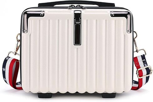 Mini Suitcase Hard Shell Makeup Bag Travel Cosmetic Case Portable Makeup Luggage with Shoulder Strap for Women White in Saudi Arabia