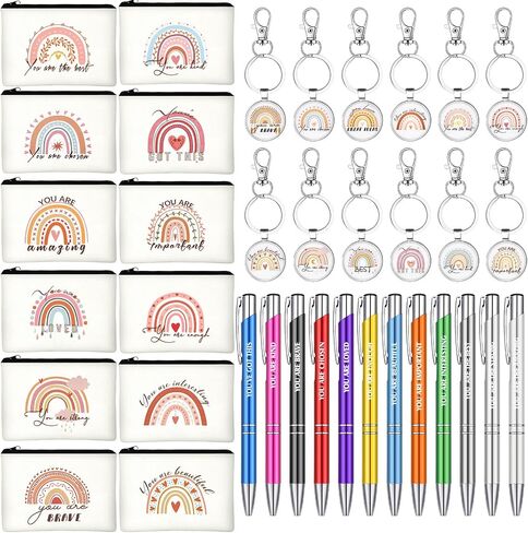 36 Pcs Appreciation Gifts for Women Teacher Inspirational Gifts Rainbow Cosmetic Bag Motivational Makeup Bag Appreciation Keychains and Pastel Pens Birthday Gifts for Teacher Girl Nurse Coworker, as in Saudi Arabia