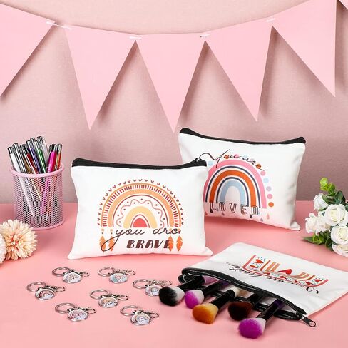 36 Pcs Appreciation Gifts for Women Teacher Inspirational Gifts Rainbow Cosmetic Bag Motivational Makeup Bag Appreciation Keychains and Pastel Pens Birthday Gifts for Teacher Girl Nurse Coworker, as in Saudi Arabia