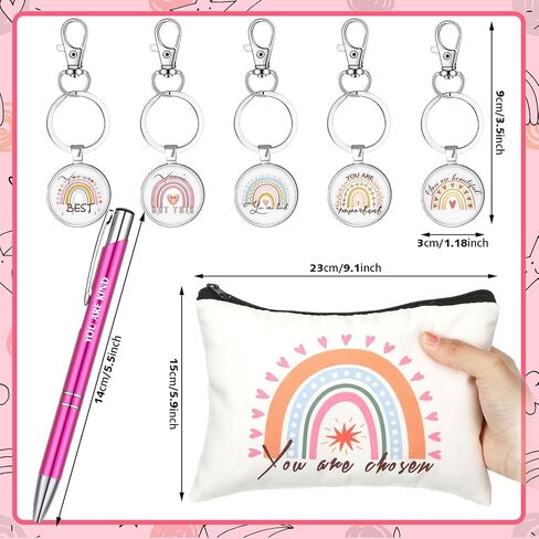 36 Pcs Appreciation Gifts for Women Teacher Inspirational Gifts Rainbow Cosmetic Bag Motivational Makeup Bag Appreciation Keychains and Pastel Pens Birthday Gifts for Teacher Girl Nurse Coworker, as in Saudi Arabia
