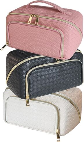 Makeup Bag - Large Capacity Travel Cosmetic Bag Black,With Separate Makeup Brush Compartment in Saudi Arabia