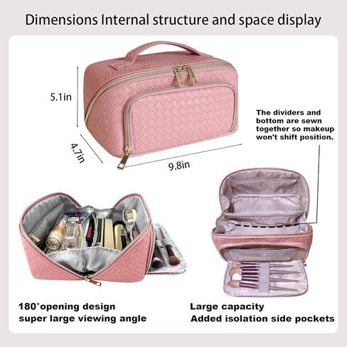Makeup Bag - Large Capacity Travel Cosmetic Bag Black,With Separate Makeup Brush Compartment in Saudi Arabia