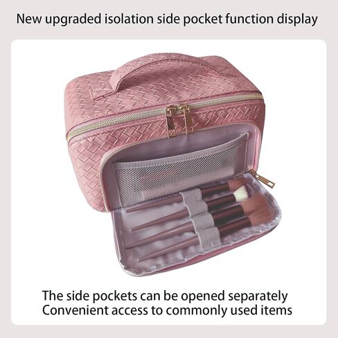 Makeup Bag - Large Capacity Travel Cosmetic Bag Black,With Separate Makeup Brush Compartment in Saudi Arabia