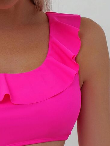 MakeMeChic Women's Cut Out One Piece Swimsuit Ruffle Trim Asymmetrical High Waisted Bathing Suit in Saudi Arabia