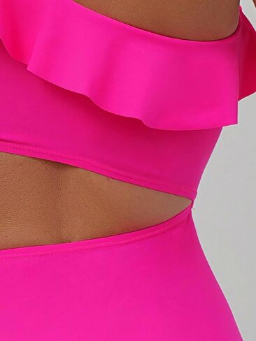 MakeMeChic Women's Cut Out One Piece Swimsuit Ruffle Trim Asymmetrical High Waisted Bathing Suit in Saudi Arabia