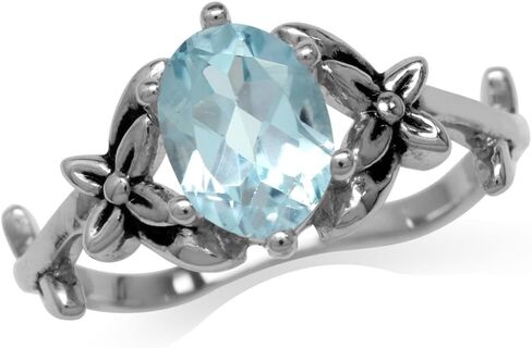 Silvershake 8X6mm Oval Shape Gemstone Antique Finishing 925 Sterling Silver Flower and Leaf Vintage Inspired Ring Jewelry for Women in Kuwait