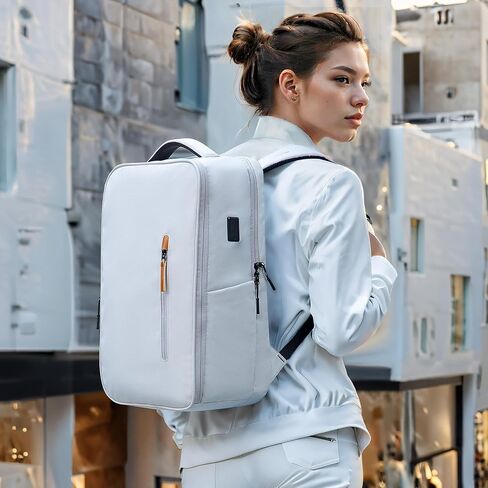 حقيبة ظهر للسفر للنساء من Muzee، حقيبة ظهر للكمبيوتر المحمول مقاس 17 بوصة مع قابس USB، حقيبة ظهر معتمدة للسفر، حقيبة ظهر كاجوال للعمل (أبيض) in Kuwait