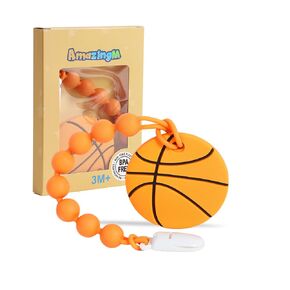 Baby Food Grade Silicone Sport Ball Teether Toy with One Piece Design Pacifier Clip Holder,Teething Pain Relief Toys Gift Set for 3 Months+ Boys and Girls,Freezer Safe,BPA Free. (American Football)