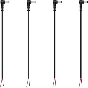 (4 Pack) Replacement 5.5mm x 2.5mm 90 Degree Right Angle DC Power Male Plug Jack to Bare Wire Open End Pigtail Power Cable Cord for DC Power Supply Cable Repair