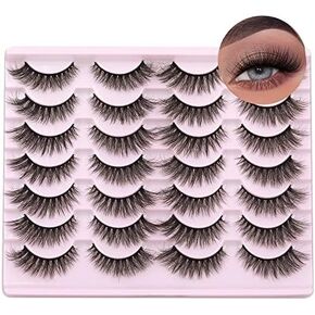Wispy Mink Lashes Natural False Eyelashes Fluffy 16mm Cat Eye Lashes Pack 5D 14 Pairs Fake Eyelashes by TNFVLONEINS