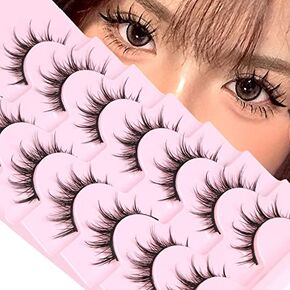 False Eyelashes Wispy Manga Lashes Natural Look Japanese Anime Lashes Manhua Effect Look Like Individual Clusters Spiky Cosplay Eyelashes with Clear Band 7 Pairs Pack by EYDEVRO