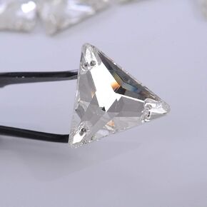 Sew on Triangle Glass Rhinestones,Crystal Clear Glass Crystal Flatback 3 Holes Sew on Rhinestone for DIY Dresses Setting (Clear, 12x12mm)
