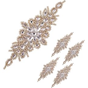 Bridal Rhinestone Applique,Sash Applique with Pearls Beaded for Wedding Dress Belt Garter DIY Clothes
